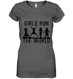 Womens Girls Run The World  International Women's Day Silhouette V Neck T Shirt Women's V-Neck T-Shirt