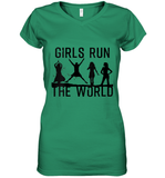 Womens Girls Run The World  International Women's Day Silhouette V Neck T Shirt Women's V-Neck T-Shirt