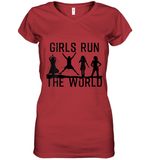 Womens Girls Run The World  International Women's Day Silhouette V Neck T Shirt Women's V-Neck T-Shirt