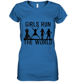 Womens Girls Run The World  International Women's Day Silhouette V Neck T Shirt Women's V-Neck T-Shirt