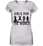 Womens Girls Run The World  International Women's Day Silhouette V Neck T Shirt Women's V-Neck T-Shirt