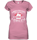 Womens Funny, International Kissing Day, Kisses for free. One day V Neck T Shirt Women's V-Neck T-Shirt