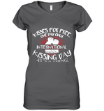 Womens Funny, International Kissing Day, Kisses for free. One day V Neck T Shirt Women's V-Neck T-Shirt
