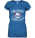 Womens Funny, International Kissing Day, Kisses for free. One day V Neck T Shirt Women's V-Neck T-Shirt