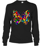 Womens Colourful Butterfly International dot day V Neck T Shirt Long Sleeve T-Shirt