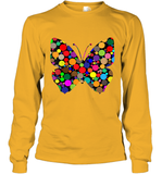 Womens Colourful Butterfly International dot day V Neck T Shirt Long Sleeve T-Shirt