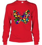Womens Colourful Butterfly International dot day V Neck T Shirt Long Sleeve T-Shirt