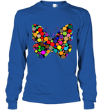 Womens Colourful Butterfly International dot day V Neck T Shirt Long Sleeve T-Shirt