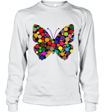 Womens Colourful Butterfly International dot day V Neck T Shirt Long Sleeve T-Shirt