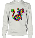 Womens Colourful Cat International dot day V Neck T Shirt Long Sleeve T-Shirt
