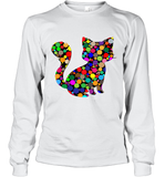 Womens Colourful Cat International dot day V Neck T Shirt Long Sleeve T-Shirt