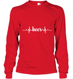 Womens Beer Heartbeat ECG Beer Drinker Gift V Neck T Shirt Long Sleeve T-Shirt