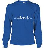 Womens Beer Heartbeat ECG Beer Drinker Gift V Neck T Shirt Long Sleeve T-Shirt