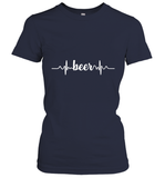 Womens Beer Heartbeat ECG Beer Drinker Gift V Neck T Shirt Women's T-Shirt