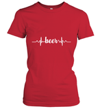 Womens Beer Heartbeat ECG Beer Drinker Gift V Neck T Shirt Women's T-Shirt