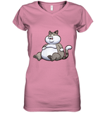 Womens Fat Cat Funny Chubby Cat  International Cat Day V Neck T Shirt Women's V-Neck T-Shirt