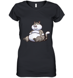 Womens Fat Cat Funny Chubby Cat  International Cat Day V Neck T Shirt Women's V-Neck T-Shirt