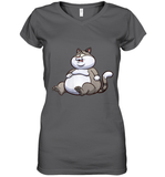 Womens Fat Cat Funny Chubby Cat  International Cat Day V Neck T Shirt Women's V-Neck T-Shirt