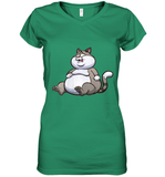 Womens Fat Cat Funny Chubby Cat  International Cat Day V Neck T Shirt Women's V-Neck T-Shirt