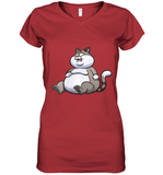 Womens Fat Cat Funny Chubby Cat  International Cat Day V Neck T Shirt Women's V-Neck T-Shirt