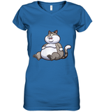 Womens Fat Cat Funny Chubby Cat  International Cat Day V Neck T Shirt Women's V-Neck T-Shirt
