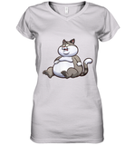 Womens Fat Cat Funny Chubby Cat  International Cat Day V Neck T Shirt Women's V-Neck T-Shirt
