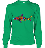 Womens Colourful Shark International dot day V Neck T Shirt Youth Long Sleeve