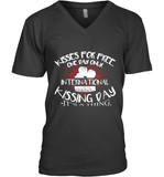 Womens Funny, International Kissing Day, Kisses for free. One day V Neck T Shirt V-Neck T-Shirt