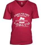 Womens Funny, International Kissing Day, Kisses for free. One day V Neck T Shirt V-Neck T-Shirt