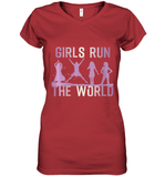 Womens Girls Run The World  International Women's Day Feminist V Neck T Shirt Women's V-Neck T-Shirt