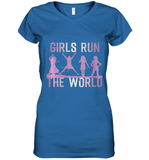 Womens Girls Run The World  International Women's Day Feminist V Neck T Shirt Women's V-Neck T-Shirt