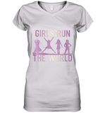 Womens Girls Run The World  International Women's Day Feminist V Neck T Shirt Women's V-Neck T-Shirt